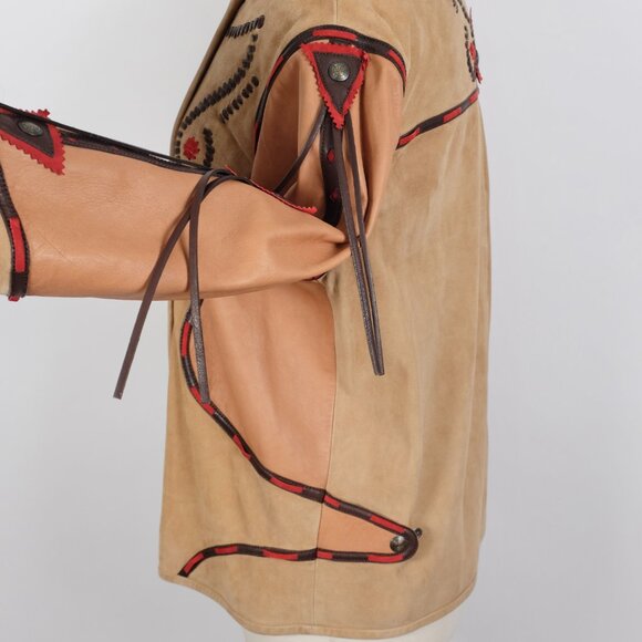 ETRO leather suede jacket 48 US 12 Western Native American tassels - Picture 7 of 13